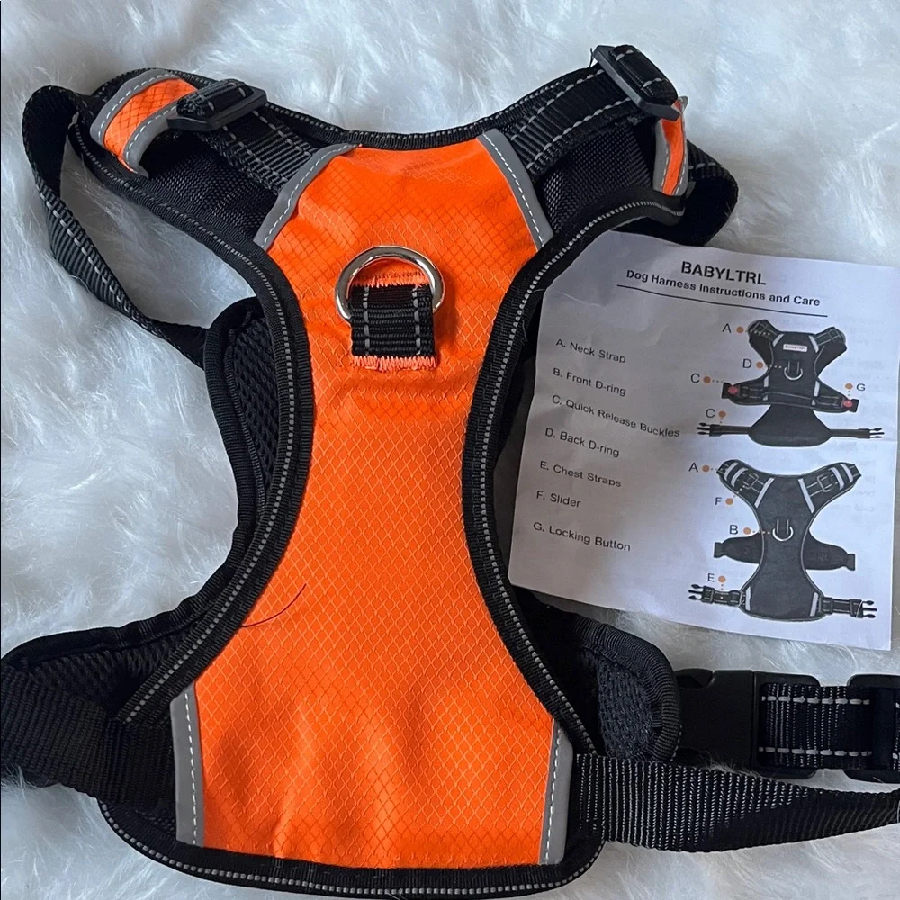 NWT Orange and Black Dog Harness adjustable straps with safely lock Large - Picture 9 of 11